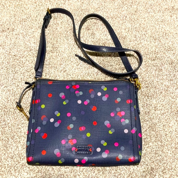 FOSSIL EMMA NAVY POLKA DOT CROSSBODY BAG WITH  KEY FOB - Picture 1 of 9